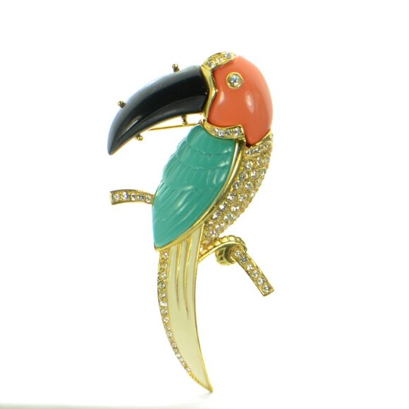 Kenneth Jay Lane KJL Multi Color Toucan Pin Brooch - Picture 2 of 5